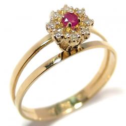 Anel em ouro 18k com diamantes e rubi
