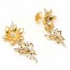 Brinco em ouro amarelo 18k feminino flores e diamantes - 1BRB0089