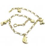 Pulseira feminina em ouro 18k elos portuguese c/pingentes ocos - 2PUO0662