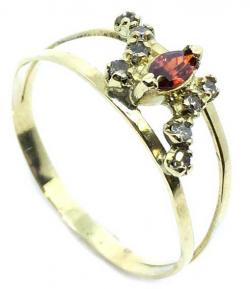Anel em ouro 18k com diamantes e granada - 2ABG0003 Anel em ouro 18k com diamantes e granada - 2ABG0003