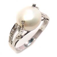 Anel em ouro 18k com perola biwa e brilhantes - 2ABP0015 Anel em ouro 18k com perola biwa e brilhantes - 2ABP0015