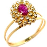 Anel chuveiro de ouro 18k com diamantes e rubi - 2ABR0012 Anel chuveiro de ouro 18k com diamantes e rubi - 2ABR0012