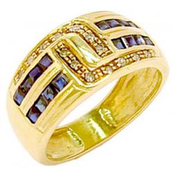 Anel em ouro 18k com safiras e brilhantes - 1ABS0007 Anel em ouro 18k com safiras e brilhantes - 1ABS0007
