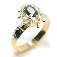 Anel chuveiro de ouro 18k com diamantes e safira - 2ABS0025 Anel chuveiro de ouro 18k com diamantes e safira - 2ABS0025