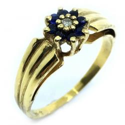Anel em ouro 18k com diamantes e safira - 2ABS0031 Anel em ouro 18k com diamantes e safira - 2ABS0031
