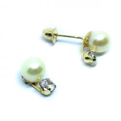 Brinco em ouro amarelo 18k feminino com pérola e zirconia - 2BPP0038 Brinco em ouro amarelo 18k feminino com pérola e zirconia - 2BPP0038