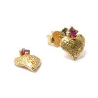 Brinco de ouro amarelo 18k com rubi feminino Brinco de ouro amarelo 18k com rubi feminino
