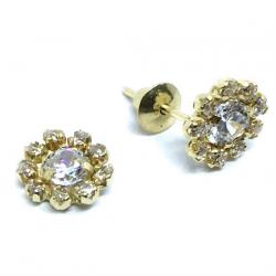 Brinco em ouro 18k com zirconia - Flor Brinco em ouro 18k com zirconia - Flor