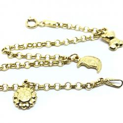 Pulseira feminina em ouro 18k elos portuguese c/pingentes ocos - 2PUO0661 Pulseira feminina em ouro 18k elos portuguese c/pingentes ocos - 2PUO0661