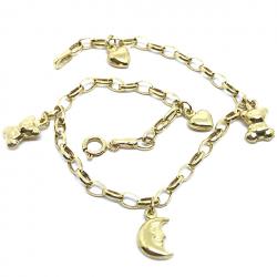 Pulseira feminina em ouro 18k elos portuguese c/pingentes ocos - 2PUO0662 Pulseira feminina em ouro 18k elos portuguese c/pingentes ocos - 2PUO0662