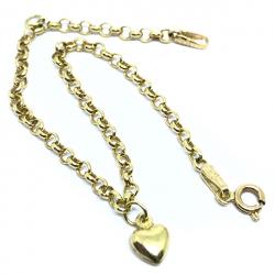 Pulseira feminina ouro 18k - Elos portugueses, pingente coração - 2PUO0663 Pulseira feminina ouro 18k - Elos portugueses, pingente coração - 2PUO0663