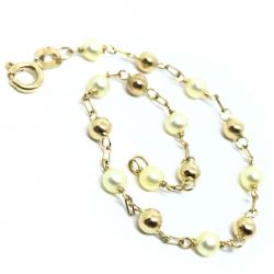 Pulseira feminina infantil em ouro 18k com pérolas - 2PUP0011 Pulseira feminina infantil em ouro 18k com pérolas - 2PUP0011