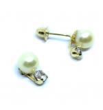 Brinco em ouro amarelo 18k feminino com pérola e zirconia - 2BPP0038 Brinco em ouro amarelo 18k feminino com pérola e zirconia - 2BPP0038